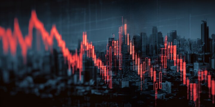 Graph of a city with red lines showing a decline in the economy - Powered by Adobe