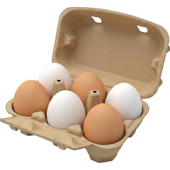 Six Eggs in a Carton A Mix of Brown and White.