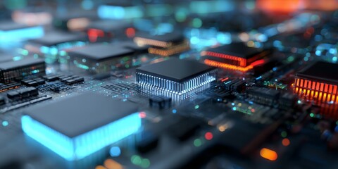 Obraz premium Computer chip with a blue and orange light