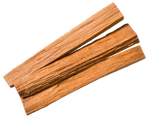 Red sandalwood sticks isolated on white background, top view.
