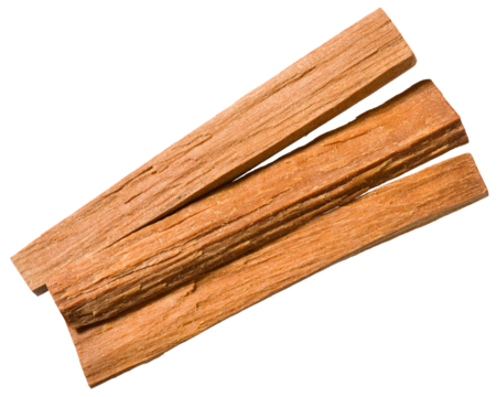 Red sandalwood sticks isolated on white background, top view.