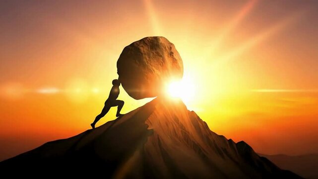 Dynamic struggle against adversity with strength, determination, and relentless effort