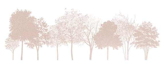Minimal-style CAD side-view tree and wetland forest section outline set, ideal architectural and landscape design vector illustration for autumn foliage line drawings and environmental site plans.