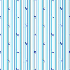 Seamless Vintage Blue Leaf Pattern on Pale Vertical Stripes - Minimalist Botanical Background