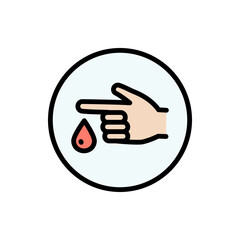 Blood test taking sample from a finger prick. Medical analysis procedure color icon. Simple vector illustration.