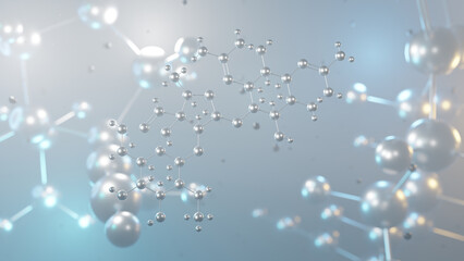 streptomycin molecular structure, 3d model molecule, antibiotic structural chemical formula view from a microscope