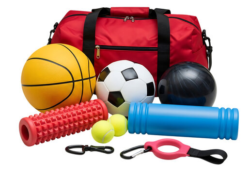 Collection of sports equipment and fitness accessories for active lifestyle and training