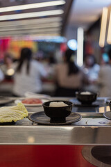 Glass Noodles in Bowl at Shabu-Shabu Conveyor Belt Restaurant
