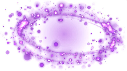 Radiant violet aura swirl with luminous spark particles forming an oval glow isolated on transparent background for fantasy light design