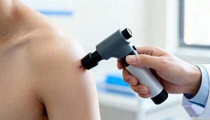Dermatologist examining skin lesion with dermatoscope