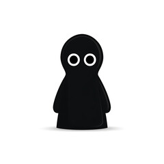 Obraz premium Whimsical black figure with striking white eyes, standing against a stark white backdrop. A minimalist design evokes a sense of playful mystery and intrigue.