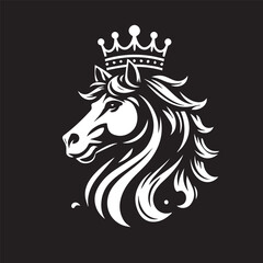 black and white horse wearing crown logo vector