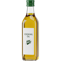 Bottle of Cooking Oil with Olive Branch Label on White Background.