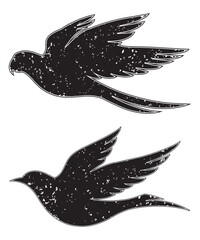 Grunge Flying Bird Silhouettes Vector Illustration.