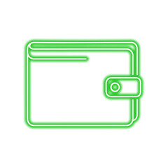 A neon green outline of a wallet with a flap closure, isolated on a white background.