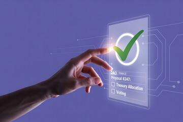DAO Finance digital interface displaying Proposal and Voting System with positive check