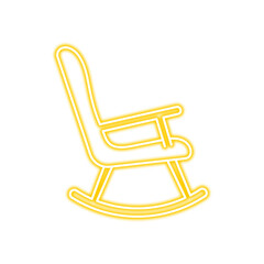 A yellow neon outline of a rocking chair is depicted against a white background, suggesting relaxation and comfort.