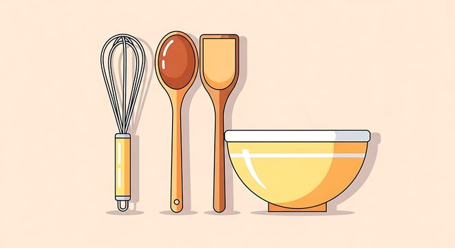 Baking Essentials - Whisk, Spoons, and Bowl for Culinary Creations.