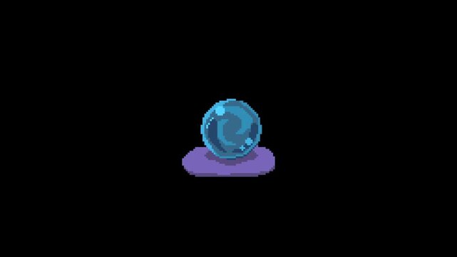 ドット絵の光る水晶玉,水晶占い,透過背景,青
