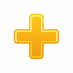 Bright golden plus sign with rounded edges and a subtle gradient effect