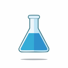 Flat Design Icon of a Laboratory Flask Filled with Blue Liquid