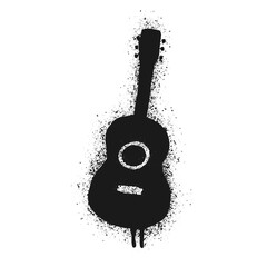 Graffiti guitar icon in spray paint style with drips and grunge texture. Urban street art vector illustration for music, rock, jazz, and youth culture design projects