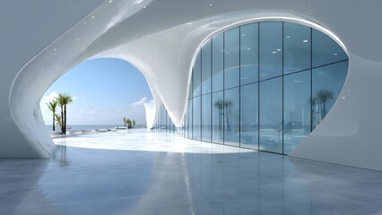 Architectural Modernity:  A futuristic building interior seamlessly blends organic design with innovative architectural concepts.