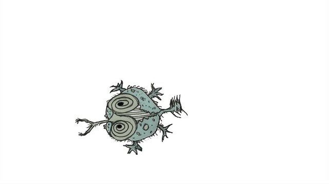 Full body portrait alien fish caricature hand drawn isolated illustration swimming randomly 2d looped animated video