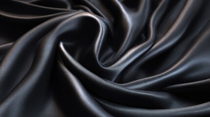 Fototapeta premium Soft black satin fabric is gently arranged to display its silky texture and rich sheen reflecting subtle light and evoking a sense of luxury and elegance.