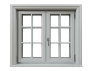  Gray double-hung window with frames isolated on a white background, close-up
