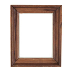 Vintage wooden blank picture frame mockup isolated in transparent PNG, empty white artwork frame - isolated design element