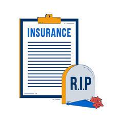 Life insurance and end-of-life coverage doodle illustration concept. Death benefit for beneficiary. Insured policy, RIP tombstone cartoon 2D composition isolated on white. Hand drawn vector metaphor