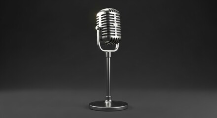 A vintage microphone on a black background.