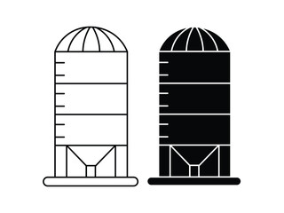 Grain silo with level indicator icon set. farm symbol. storage building icon. vector illustration