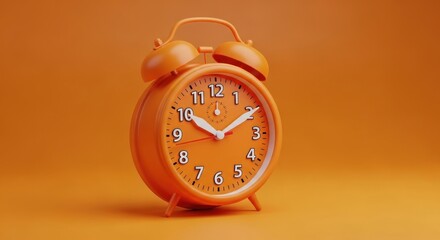 An orange alarm clock on an orange background.