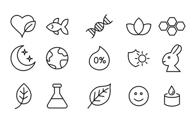 Set of eco friendly line icons. Organic product line icon set. product label, badge, sticker set. vector illustration. Cosmetic product badge line icon. 