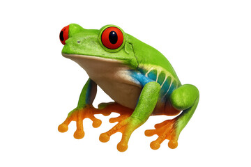 Obraz premium Red-eyed tree frog with vibrant green skin and red eyes, a tropical amphibian on transparent background