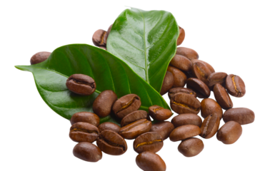 Roasted Coffee Beans with Green Leaves An Aroma of Freshness and Rich Flavor