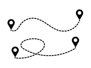 Route with location pin. wo points with dotted path and location pin. Route location icon two pin sign and dotted line. travel vector symbol. 