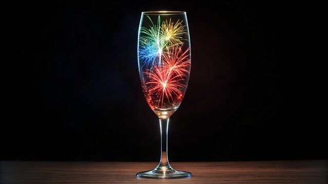 Colorful Sparklers Inside Champagne Flute on Black Background