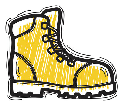 Black outline vector icon of a sturdy yellow work boot with detailed lacing. simple and bold design for footwear, construction, and safety gear concepts.