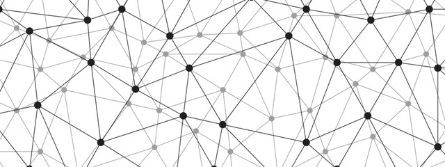 Obraz premium Black and White Abstract Network Connection Background, with Interconnected Pattern of Geometric Lines and Dots. Visualizing Technology, Data, Social Media, and Digital Communication