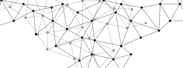 Black and White Abstract Network Connection Background, with Interconnected Pattern of Geometric Lines and Dots. Visualizing Technology, Data, Social Media, and Digital Communication
