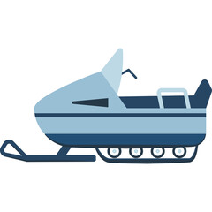 Light Blue Snowmobile with Dark Blue Accents and Silver Track Detail on White Background Flat Illustration