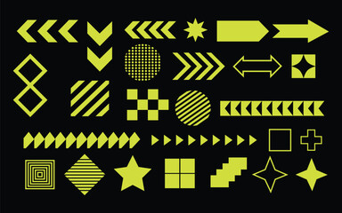 Geometric shapes collection. Trendy abstract minimalist figures, stars, flowers and hearts. Set of Y2K design elements, geometric shapes. vector illustration