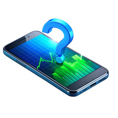 3D Smartphone with Question Mark and Uptrend Stock Chart, Isolated on Transparent Background