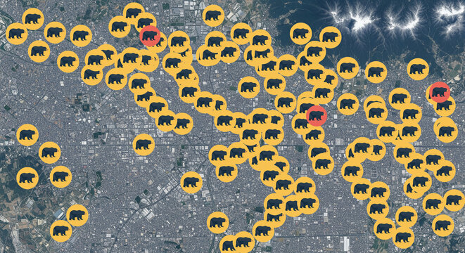 架空の熊の出没マップ（クマの被害マップ）
