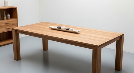 Modern Solid Wood Dining Table with Minimalist Decor in Bright Contemporary Interior.