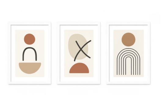 Abstract geometric wall art triptych on transparent background - Powered by Adobe