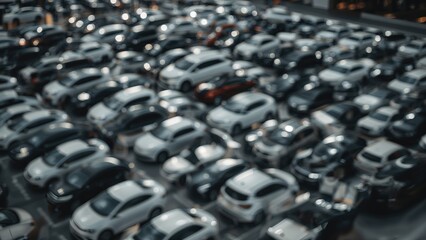 Obraz premium Blurred lot of cars in the parking lot at the shopping mall.